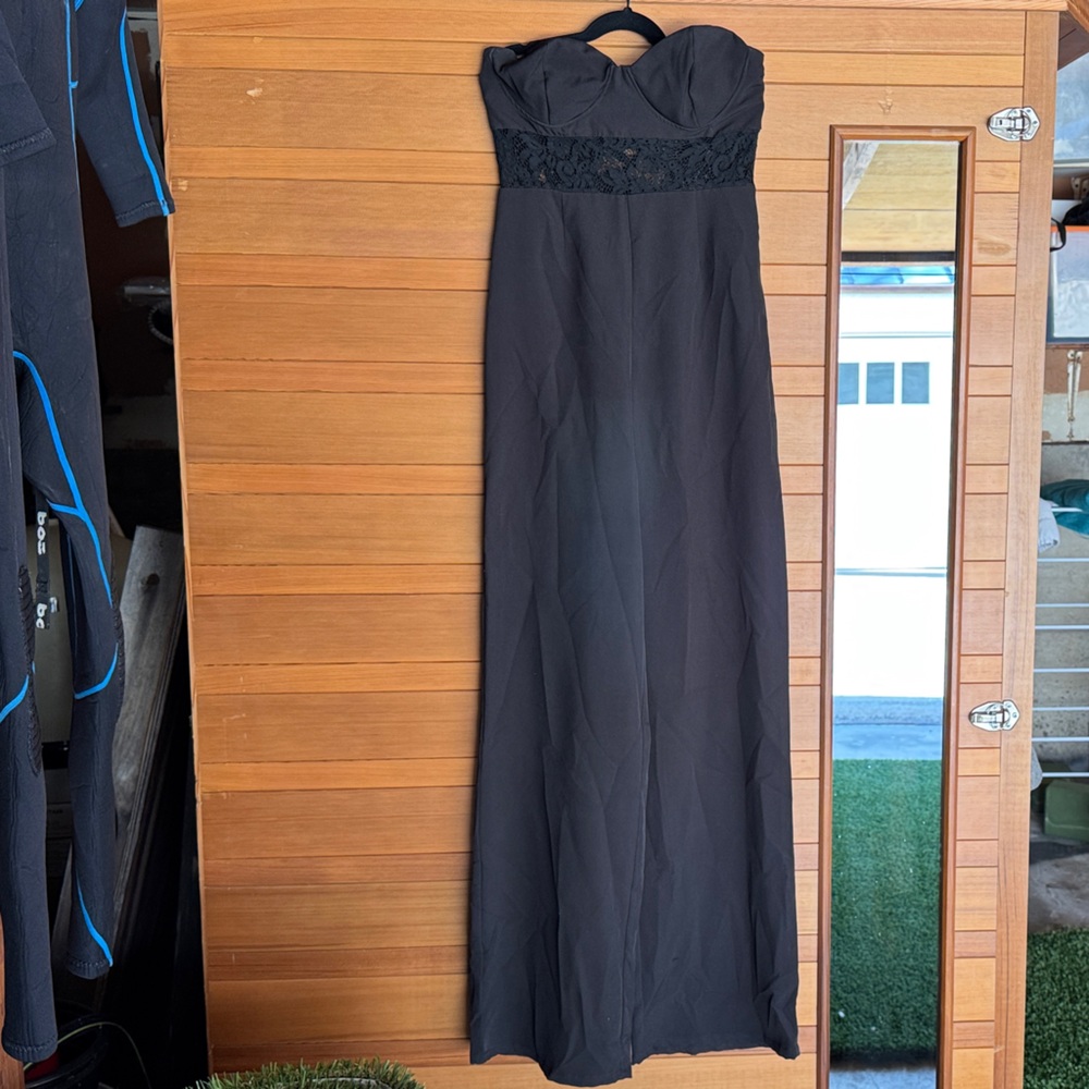Black Strapless Pant Jumpsuit with lace detail
